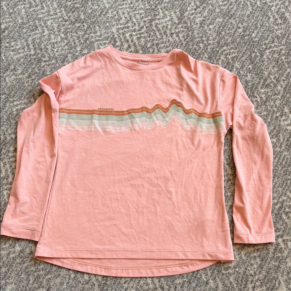 Patagonia Kids Peach Stripe Long Sleeve Tee, M